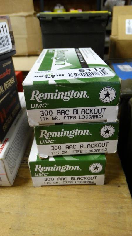 lot 5112 image: 3 boxes Remington 300 AAC blackout ammo.
