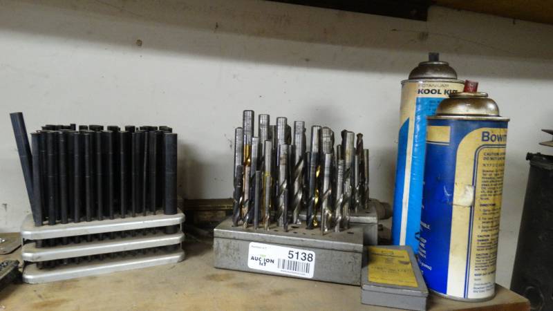 lot 5138 image: Large lot of drill bits and 5 micrometers.