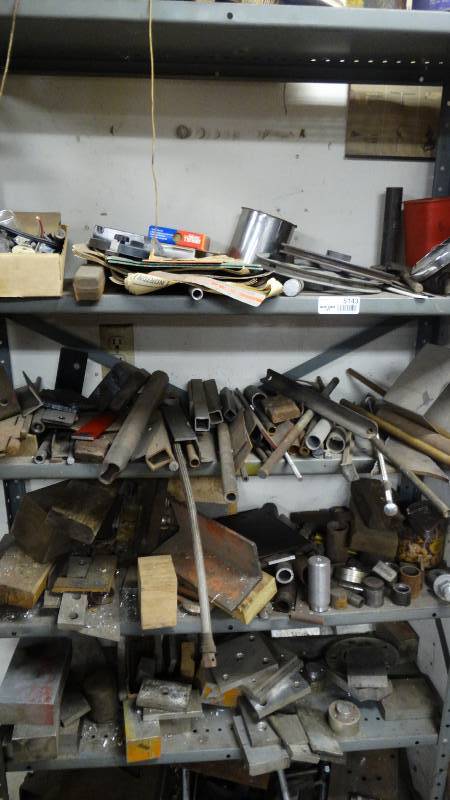 lot 5143 image: Metal shelving unit w metal contents