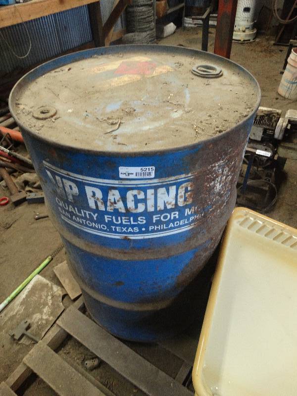 lot 5215 image: 55 gallon drum of racing fuel.