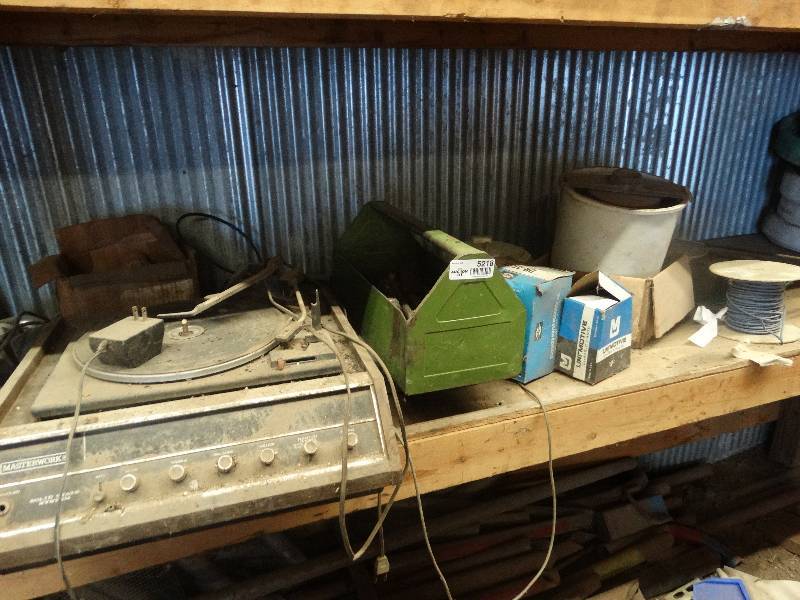 lot 5218 image: Ratchet, sockets, other hand tool, record player, wire and connectors.