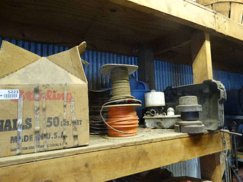 lot 5223 image: Nails, wiring, small engine parts, and small containers.