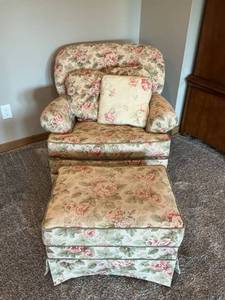 lot 47867 image: Floral Chair and Ottoman