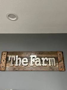 lot 47877 image: Raised Metal The Farm 3-D Sign on Wood