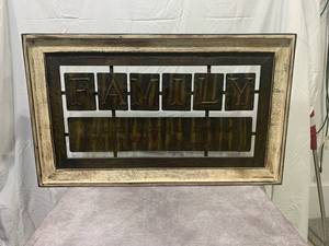 lot 47897 image: Metal and Wood Wall Art FAMILY