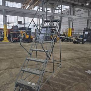 lot 500 image: Used 8-Step 20 Deep Top Steel Rolling Industrial & Warehouse Ladder with Handrails, 24 Wide Grip Strut Tread