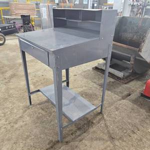 lot 505 image: Industrial Steel Standing Desk with Storage Hutch