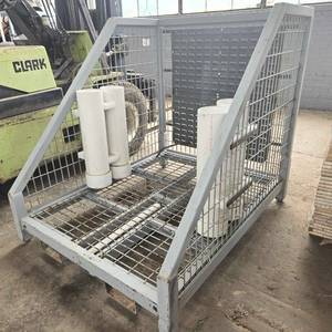 lot 508 image: Industrial Metal Storage Cage  Man Basket - with PVC Pipe Holders & Back Pannel