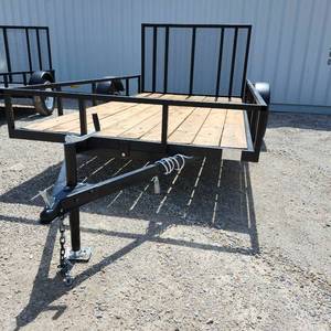 lot 202 image: Single Axle Utility Trailer with Wood Deck and Rail Sides - 77 x 12