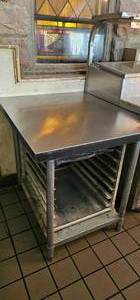 lot 7504 image: Stainless Steel Commercial Kitchen Prep Table with Pan Rack