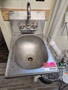 lot 7545 image: Eagle Stainless Steel Wall Mount Hand Sink with Gooseneck Faucet