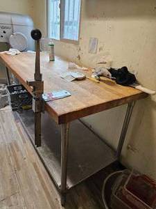 lot 7546 image: Commercial Stainless Steel Prep Table with Butcher Block Top - 72 x 30