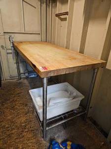 lot 7549 image: Industrial Butcher Block Work Table with Vise Mount