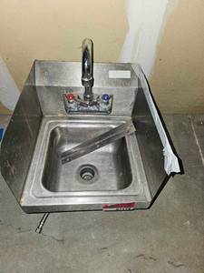lot 7558 image: Commercial Stainless Steel Hand Wash Sink with Splash Guards