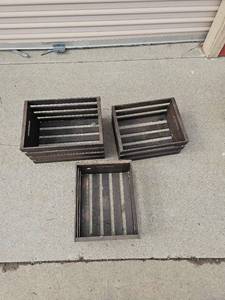 lot 7581 image: Wooden Storage Crates - Set of 3 Dark Stained Wood Boxes