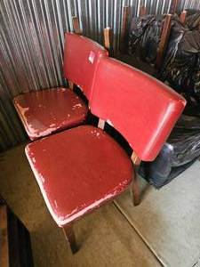 lot 7582 image: Mid-Century Red Vinyl Restaurant Chairs - Set of 9