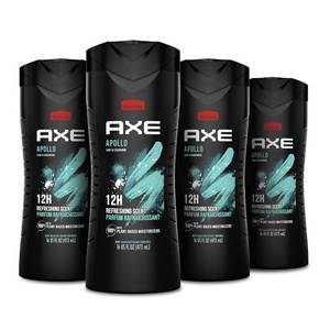 lot 1904 image: AXE Body Wash Apollo 4 Count for Long Lasting Freshness Sage & Cedarwood Mens Body Wash with Odor-Busting Prebiotics 16 oz