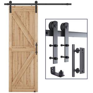 lot 1910 image: SMARTSTANDARD 5.5 FT Heavy Duty Sturdy Sliding Barn Door Hardware Kit, Black, (Whole Set Includes 1x Pull Handle Set & 1x Floor Guide) Fit 30-33 Wide Door Panel (I Shape Hanger) - Retail $79.99