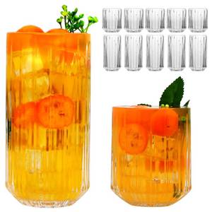 lot 1913 image: QAPPDA Drinking Glasses Set of 12,Clear Mixed Glassware Set,Vintage Ribbed 13oz Highball Glasses&10 oz Rocks Glasses,Origami Style Everyday Glassware for Cocktail,Whiskey,Juice,Water