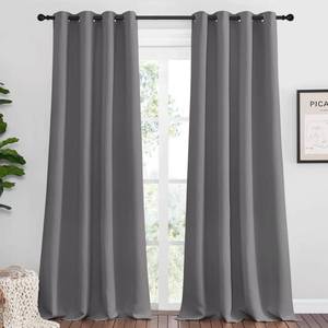 lot 1915 image: NICETOWN Bedroom Blackout Curtains Panels, 1 Pair, 55 inches by 108 Inch, Grey, Triple Weave Energy Saving Thermal Insulated Solid Grommet Blackout Draperies for Patio