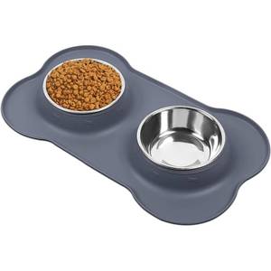 lot 1922 image: AsFrost Dog Food Bowls Stainless Steel Dog Food and Water Bowl Set, Dog Dishes No Spill Non Slip Silicone Mat, Dog Bowls for Small Medium Size Dogs Cat Puppy Pet Food Feeding Bowls, Grey, 12oz