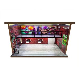 lot 1938 image: Malamfans 124 Scale die-cast Model car Display casewith LED Light and Clear Acrylic Cover, Double Layerwith 4 Parking Spaces, The Red Wall