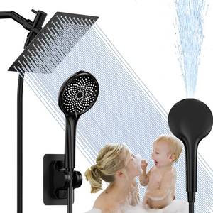 lot 1948 image: Cirteklynx Shower Head, 10 Inch Rain Shower Heads with Handheld, High Pressure Rainfall Showerhead Spray Combo, Shower Head with HoseHolder Built-in Power Jet to Clean BathroomTubPet, Matte Black