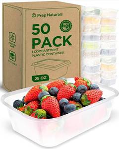 lot 1953 image: PrepNaturals 50 Pack Meal Prep Containers - 50 Pack of 25 Oz 100% BPA-free Plastic Food Storage Containers with Lids - Reusable Plastic Containers with Lids - Dishwasher Safe Lunch Containers
