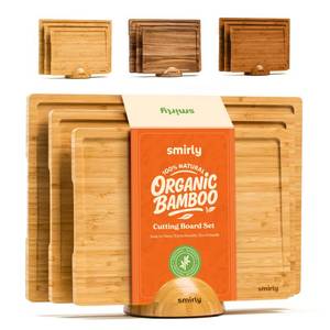 lot 1954 image: SMIRLY Wooden Cutting Boards For Kitchen Meal Prep & Serving - Bamboo Cutting Board Set with Holder, Charcuterie & Chopping Board, Wood Cutting Board Set, Kitchen Gadgets, Mothers Day Gifts