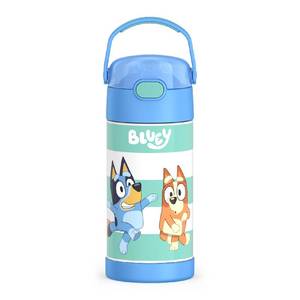 lot 2126 image: THERMOS FUNTAINER Water Bottle with Straw - 12 Ounce - Kids Stainless Steel Vacuum Insulated Water Bottle with Lid, Bluey