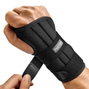 lot 2134 image: FREETOO Wrist Brace for Carpal Tunnel Relief Night Support , Maximum Support with 3 Stays Women Men Adjustable Splint Right Left Hands Tendonitis, Arthritis Sprains, Black (Right Hand, SM)