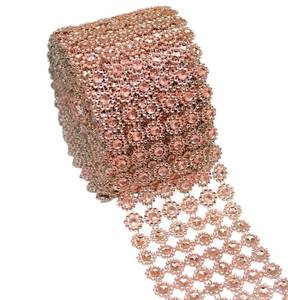 lot 2138 image: YYaaloa 4 x 10 Yards (30 ft 6 Rows) Rose Gold Bling Rhinestone Diamond Flower Shape Mesh Wrap Roll Faux Rhinestone Crystal Ribbon for Wedding, Cake, Vase Decorations, Party Supplies (Rose Gold)