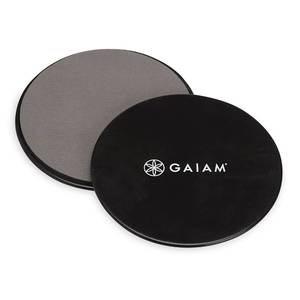 lot 2141 image: Gaiam Core Sliding Discs - Dual Sided Workout Sliders for Carpet & Hardwood Floor - Home Ab Pads Exercise Equipment Fitness Sliders for Women and Men, GreyBlack
