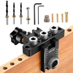 lot 2190 image: A 3-in-1 Pocket Hole Jig Kit for straight holes, 81015 mm Pocket Hole Wooden Dowel Drilling Template Set with Positioning Clip Adjustable Drill Guide Puncher Locator (Self Centering Doweling Jig Kit)