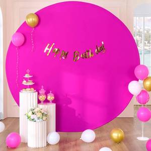 lot 2420 image: A 7.5 ft Wrinkle Free Hot Pink Round Backdrop Covers for 7.27.5ft Circle Arch Stand, Fuchsia Circle Background Covers for Wedding Baby Shower Photography Birthday Party Background