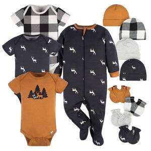 lot 2423 image: Gerber Baby Boys and Girls 12 Piece Layette Gift Set, Brown Deer, 0-3 Months