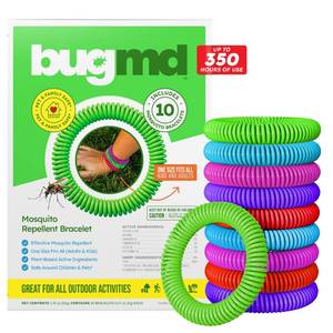 lot 2487 image: BugMD 10 Pack Mosquito Bracelets, DEET-Free Bands for Adults & Kids, Natural & Waterproof Citronella Wristbands for Camping, Hiking, Beach, Travel & Outdoor Essentials