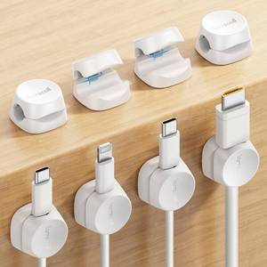 lot 2491 image: Cord Organizer 1s Lock Spring Cable Management Clips - Lamicall Desk Cord Holder, Adhesive Cute Round Cable Clip, Phone Charger Wire Organizer Keeper for Nightstand Car Office Accessory, White