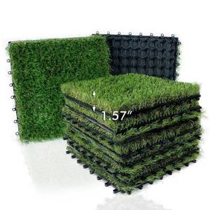 lot 5301 image: XLX TURF Outdoor Artificial Grass Tiles Interlocking Turf Squares 9 Pack, 12x12 Fake Grass Mat for Balcony Patio Deck Flooring Decor, Pets Dog Pee Pad, Self-draining 8 Buckle System