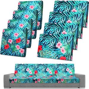 lot 5312 image: Spiareal 8 Pcs Waterproof Patio Stretch Sofa Cushion Cover, Outdoor Cushion Cover Replacement Include 4 Backrests and 4 Cushions, Sofa Seat Covers Furniture Protector (Tropical Plants)