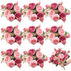 lot 5313 image: Yuxung 8 Bundles Artificial Peonies Flowers Boho Faux Flowers Arrangements Artificial Centerpiece Spring Bouquet Floral Wedding Decoration for Vase(Pink, Dark Pink)