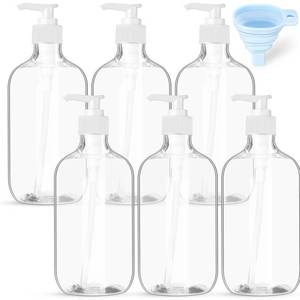 lot 5314 image: Sliner 6 Pcs Plastic Shampoo and Conditioner Dispenser Bottles 16.9 oz Shower Bottles with Pump 12 Labels and 1 Silicone Funnel Reusable Hand Soap Containers for Bathroom Shower(Clear)