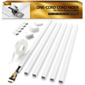 lot 10373 image: Delamu Cord Hider, 94in Cord Covers for Wires on Wall, One-Cord Cable Hider, Wire Hiders Wire Covers for TV Cords on Wall, Easy Mount Cable Cover Management Kit, 6xL15.7 W0.59 H0.4in, White