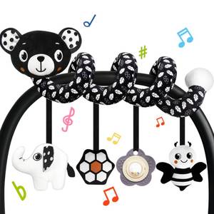 lot 10374 image: Car Seat Toys for Babies 0-6 Months Boys Girls,Baby Spiral Hanging Stroller Black and White High Contrast Baby Toys,Hanging Rattle Toys Thank You Gifts for Newborn 0 3 6 9 12 Months Baby