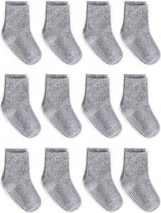 lot 10376 image: ZAPLES Baby Non Slip Grip Crew Socks with Anti Skid Soles for Infants Toddlers Kids Boys Girls, Gray, 8-10 Years
