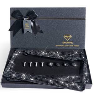 lot 10382 image: Shering Bling 2 Pack License Plate Frame with Premium Gift Box 1200pcs Rhinestones for Women (Black Rhinestones)