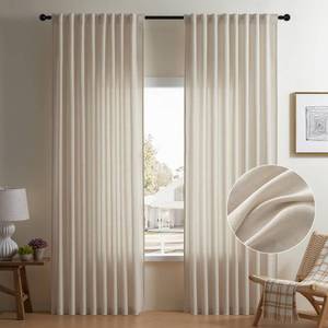 lot 10387 image: Neutral Beige Linen Curtains 84 Inch Length for Dining Living Room Light Filtering Neutral Privacy Light Filtering Bedroom Cream Curtain 84 Inch Length 2 Panels