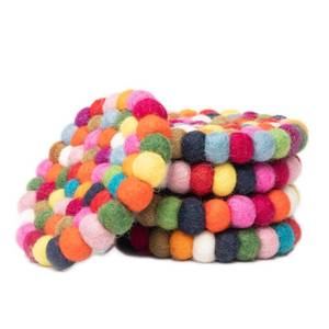 lot 10390 image: Round Felt Ball Coasters - 100% Merino Wool Table Coasters - Felt Coaster Pads, Absorbent Trivet for Drinks - Heat Resistant, Thick & Durable Hand Felted in Nepal by Woolygon- Multicolor - Set of 5