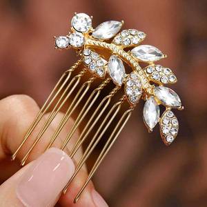 lot 10391 image: Foyte Crystal Bride Wedding Hair Comb Leaf Bridal Headpieces Rhinestone Hair Pieces Bridesmaid Side Combs Hair Accessories for Women (gold leaf)