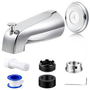 lot 10400 image: Dreyoo Diverter Tub Spout with Tub Spout Cover Ring, Universal Fits 12 Copper Pipe, 12 IPS and 34 IPS, Bathroom Bathtub Faucet Replacement with Foam Gasket, Adapters and Hex Wrench (Chrome)